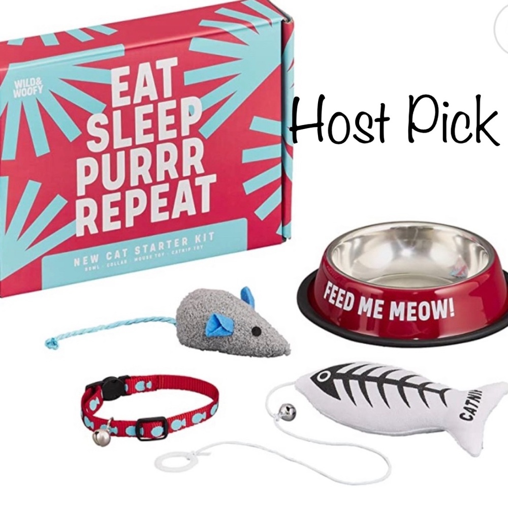 Wild & Woofy 🐾 Eat Sleep Purr Repeat 4-Piece New Cat Starter Kit Gift Set